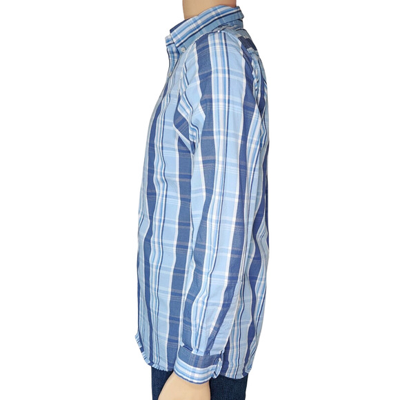 Vineyard Vines Slim Fit Whale Shirt Blue Plaid L/S Button Youth Xl or Mens Med - Picture 2 of 5